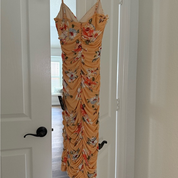Springtime Bliss Orange Floral Print Mesh Bodycon Mini Dress - Picture 6 of 7